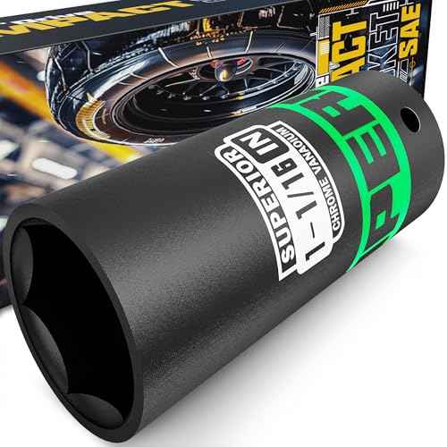 1/2" Drive Impact Socket, 1-1/16 inch Deep Socket, SAE, 6 Point, CR-V, for Car Repair, Loosen the Fastening Nut