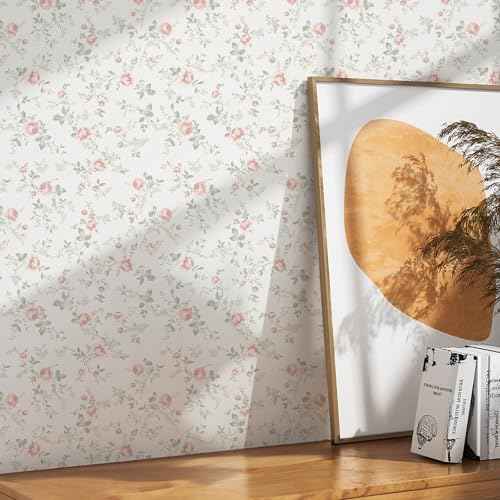 Floral Peel and Stick Wallpaper Boho Flower and Leaf Contact Paper Removable Self Adhesive Waterproof Wall Paper for Decorative Bedroom Bathroom Home Wall Furniture Decal 17.32inW 118.11inL