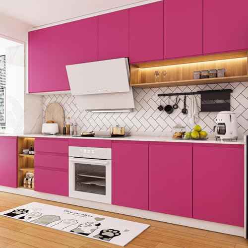 ReWallpaper Fuschia Pink Wallpaper Stick and Peel for Bedroom Girls Kids Room Bathroom Adhesive Dark Pink Contact Paper for Desk Dresser Cabinets Kitchen Appliances Magenta Vinyl Wrap 17.7inx6.5ft