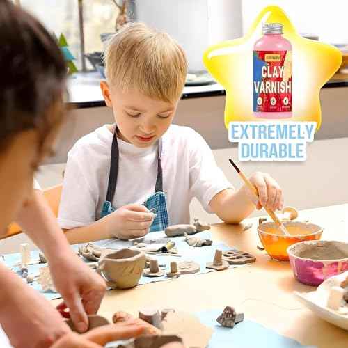 Air Dry Clay Glaze & Varnish - 2 oz High Gloss Polycrylic Finish with 2 Brushes | Scratch Resistant, Waterproof Sealant | Prevents Cracking for Clay Crafts (2 oz)
