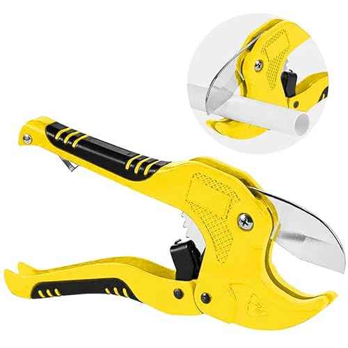 Ratchet PVC Pipe Cutter, for Cutting Up to 1-5/8 inch PVC Pipe and PPR Plastic Hoses, Plumbing Pipe Tool, SK5 Steel Blade and Ergonomic Handle