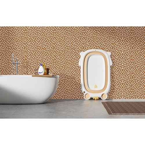 HAOKHOME Peel and Stick Wallpaper Boho Modern Dots Wall Paper Removable for Bathroom Caramel/White Contact Paper 17.3in x 9.8ft