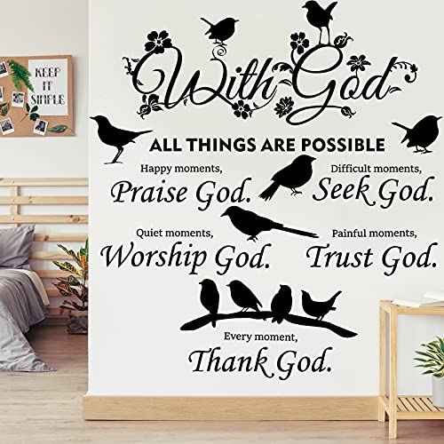 2 Pieces Bible Verse Wall Decal Scripture Quote Sticker - With God Things Are Possible Vinyl Christian Praise God DIY Inspirational Sayings Wall Art for Home Bedroom Decor