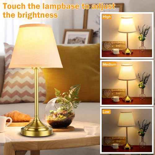 Touch Control Gold Table Lamps Set of 2, 3-Way Dimmable Bedside Lamps with LED Bulbs for Nightstands Bedroom Living Room Office