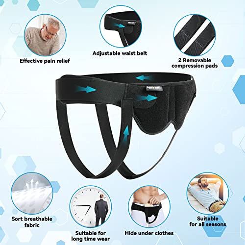 Hernia Belts for Men,Medical Hernia Guard Inguinal Truss for Single/Double,Sports Hernia Adjustable Waist Strap with 2 Removable Compression Pads (Large)