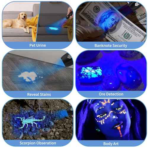 KunHe 10 Pack 365nm UV Flashlightt, Mini Rechargeable UV Light 3W for Pet Stain Detection, Hotel Cleaning, Resin Curing, Gem & Scorpion Inspection, Stocking Stuffers