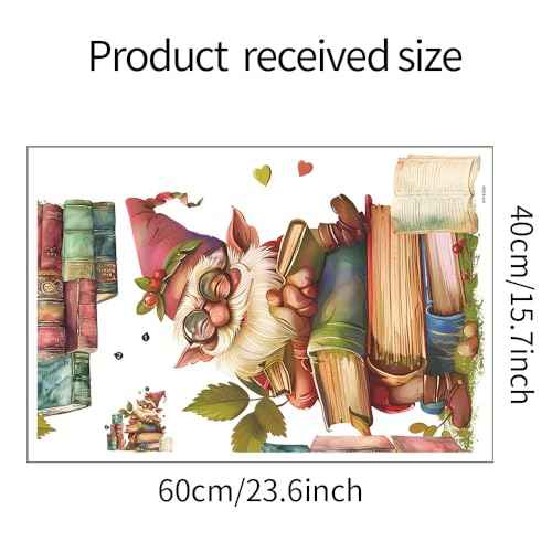 Gnome Reading Wall Decals Books Reading Wall Stickers Peel and Stick Wall Art Decals for Kids Room Classroom Nursery Bedroom Playroom Decor (Style1)