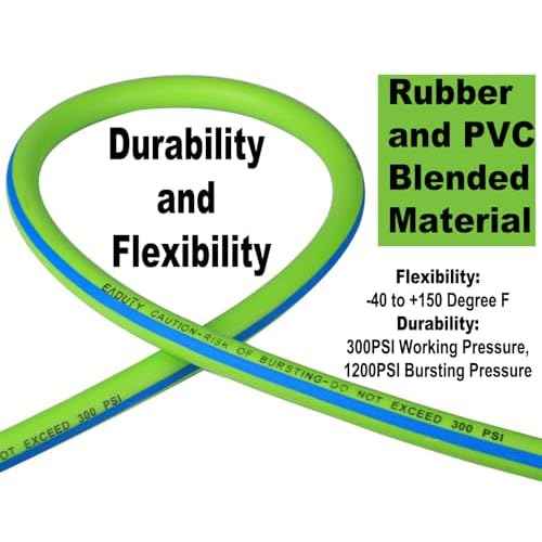 Hybrid Lead-in Air Hose 3/8 In. x 3 ft, Lightweight, Flexible, Durable Air Compressor Hose with Aluminum Universal Quick Coupler and Industrial Plug, Green Blue