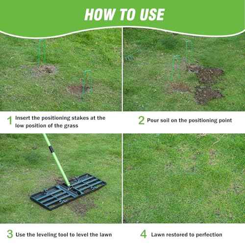 Lawn Leveling Rake 30x10 inch,Stainless Steel Lawn Leveler with Green Positioning Stakes,78" Adjustable Long Handle,Heavy Duty Level Lawn Tool for Backyard, Garden, Golf Course, Farm, Pasture