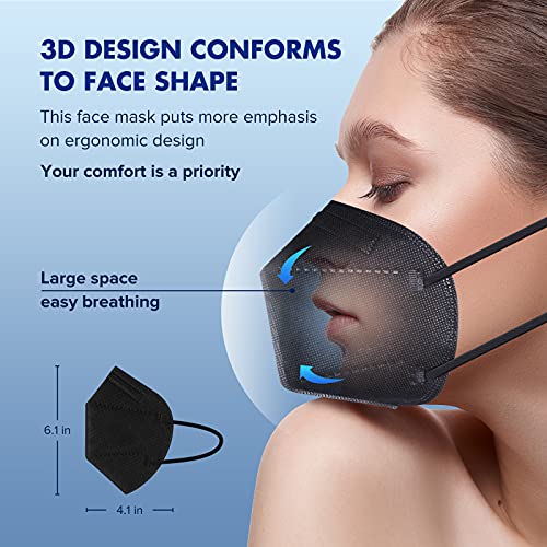 ctc connexions KN95 Black Face Masks 20pcs 5-Layer Cup Dust Masks Filtration Efficiency ¡Ã95% Individually Packaged Breathable Face Mask