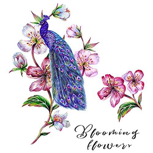 Watercolor Peacock on Flower Tree Branch Wall Decal Blue Peacock Wall Stickers Removable Living Room Girls Bedroom Office Sofa TV Background Wall D?cor