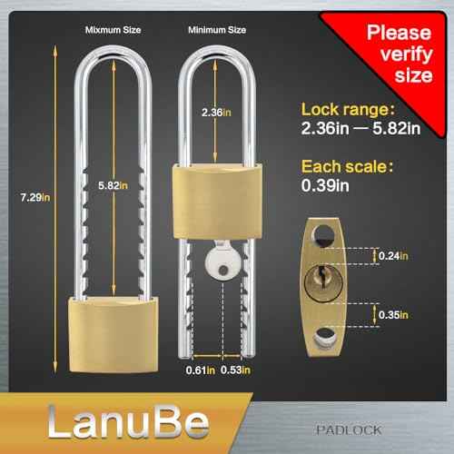 Lanube Solid Brass Cabinet Locks with Keys U Lock with Adjustable Length Shackle Outdoor and Indoor Keyed Alike Locks for Chains Trailers and Utility Boxes Removable 2.4 to 6 inches Pack of 2