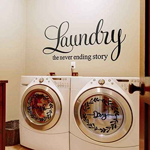 Zonon 3 Pieces Laundry Room Vinyl Wall Decal - Wash Dry Laundry Stickers - The Never Ending Story Wall Decor - Washing Machine Quote Art Stickers for Home Apartment(Black Printing)