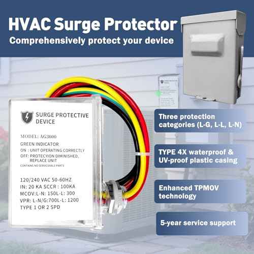 AG3000 HVAC Surge Protector 120/240V ? Universal Mini Split Surge Protective Device with TPMOV Technology, Type 4X Watertight Enclosure, LED Status Indicator, Comprehensive Surge Protection