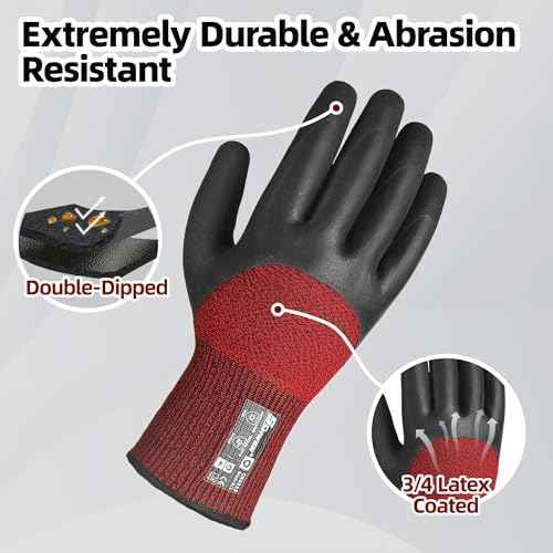 Schwer 3 Pairs Winter Work Gloves with 3/4 Double-Dipped Latex Coating, Thermal Insulated Gloves with Grip & Abrasion Resistance, Flexible & Comfortable, Used for Cold Weather, Freezer, L, CR3313
