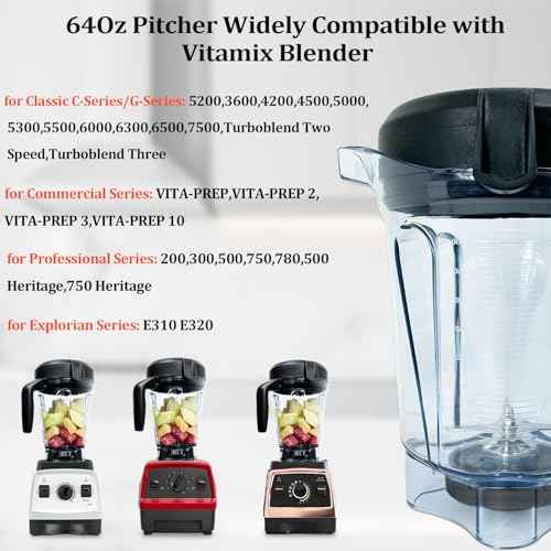 For Vitamix Blender Pitcher 64 oz Low-Profile Clear, Replacement Container for Vitamix 5300, 6500,750,7500, 5200, 6000, 6300,VM0102, VM0103, VM0197, G/Propel/Professional Series etc., 2-year warranty