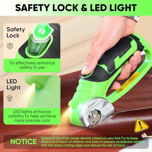 Cordless Electric Scissors, 4V Rechargeable Cardboard Cutter, Cordless Box Cutter, Powerful Cardboard Scissors with Blade, LED Light, Safety Lock for Cutting Fabric Leather
