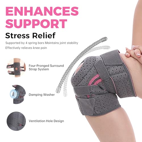 Knee Brace for Women - Adjustable Support for Arthritis, ACL Meniscus Tear & Knee Pain Relief or Injury Recovery - Plus Dual Side Stabilizers (Woman Grey, Size(14.2in-19in))