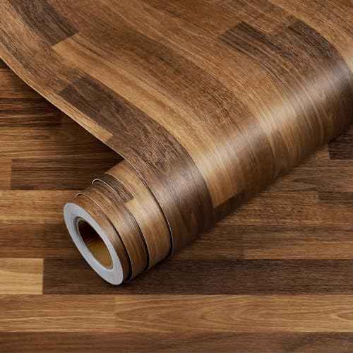 YENHOME Butcher Block Countertop Contact Paper 17.7"X200" Dark Wood Contact Paper Wood Grain Contact Paper for Cabinets Desk Countertop Peel and Stick Waterproof Faux Wood Wallpaper for Accent Wall