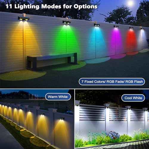 Brizled 12 Pack Solar Fence Lights, RGB + Warm White + Cool White Outdoor Solar Wall Lights, 11 Modes Color Changing Deck Light IP65 Waterproof Outdoor Lighting for Railing Wall Deck Fence Stair