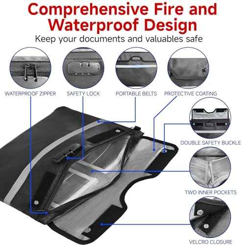Upgraded 6500¡ÆF Fireproof Document Bag with Lock | Waterproof 9-Layer Heat Insulated Material | Dual-Liner Card Slot Money Bag with Zipper/Reflective Strip for Passport£¬Important Paper£¬Cash(15 x 12In)