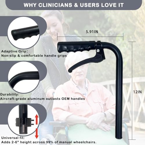 Wheelchair Handle Extenders, (400lbs Weight Capacity) Adjustable Wheel Chair Accessories Adults - Stroller Handle Extender, Extendable Handle for Wheelchair, Rallator & Stroller (with Brake)