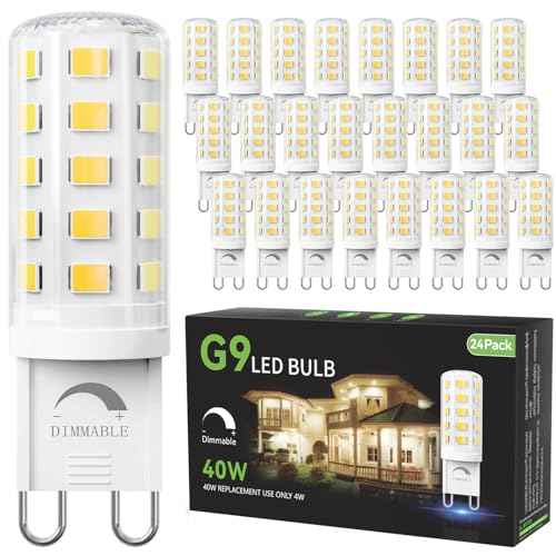 TJOY 24 Pack Dimmable G9 LED Bulb 4W Equivalent 40 Watt, Daylight White 6000K, T4 G9 Bi-pin Base Halogen Replacement, G 9 Socket Light Bulb for Chandelier Wall Sconce, 120V No Flicker, 450LM