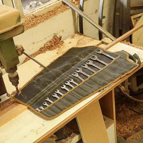 Tool Roll, Heavy Duty 16oz Waxed Canvas Wrench Roll Up Pouch, Multi-Purpose Tool Organize Bag with Straps (26.5" X 12.5", ArmyGreen)