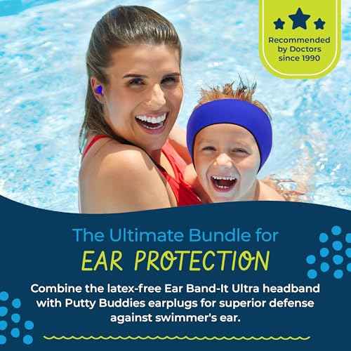 Earvolution Ear Band-It Ultra Premium Swimming Headband and Swimmers Ear Plugs Bundle - Invented by Ear, Nose, and Throat Physician - Made in USA - Custom Anti-Slip Grip Neoprene - Hot Pink - Large