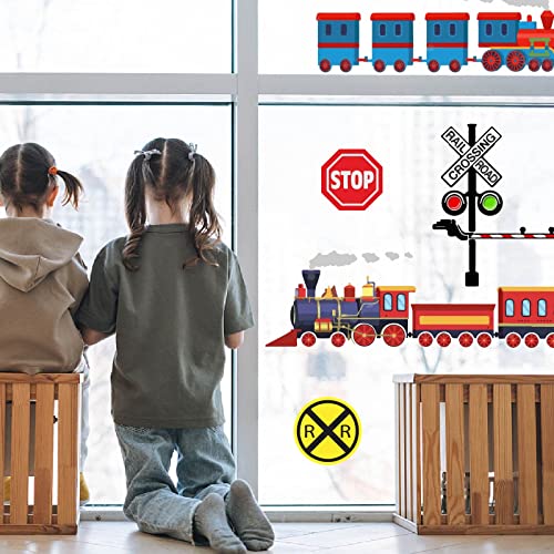 PLIGREAT Train Railway Road Sign Wall Stickers, Removable Vinyl Peel and Stick Wall Decals for Nursery Bedroom Playroom Daycare Center Wall Decoration Home Indoor Fun DIY Wall Art Decor