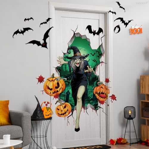 Halloween Wall Decals Gothic Witch Bat Pumpkin Wall Stickers Halloween Horror Wall Decor Removable Vinyl Peel and Stick Wallpaper for Bedroom