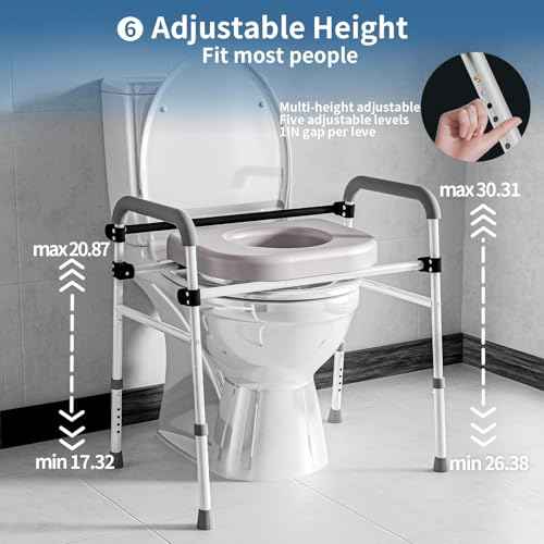 Toilet Seat Riser Adjustable Height Elevated Shower Commode Chair with Handles and Thick Soft Pad Heavy Duty 350lbs Bedside Commode Chair for Elderly Handicap Pregnant Easy to Assemble