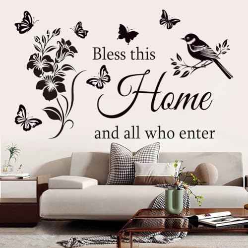 Family Inspirational Wall Stickers Quotes Bless This Home and All Who Enter Words Design Vinyl Decal Quote Wall Decor Stickers Motivational Quotes for Bedroom.