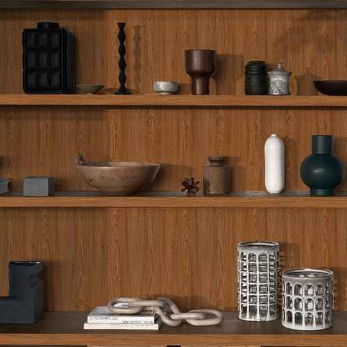 Wood Walnut Conntact Paper Peel and Stick - Brown Wooden Grain Vinyl Wrap Wallpaper Roll - Self Adhesive Kitchen Countertop Waterproof Wall Paper - Removable Cabinet Wall Covering 17.71''x118''