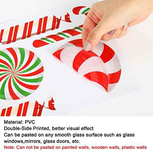 AnyDesign 9 Sheet Christmas Window Clings - Candy Cane Lollipop Peppermint Decals - Double-Sided Merry Christmas Decor for Home, School, Office, Candyland Party Supplies