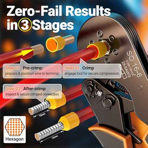 Preciva Ferrule Crimping Tool Kit, Self-Adjustable Ratchet Crimper for AWG 28-5 Ferrules - Includes 1275PCS Hexagonal Double & Single Wire Connectors