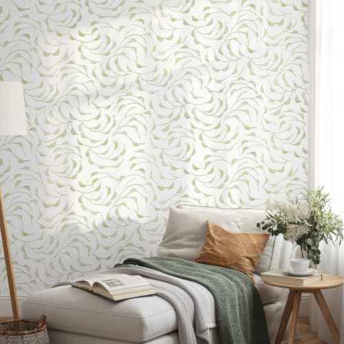 WENMER Peel and Stick Wallpaper, 17.7" x118" Leaf Wallpaper, Geometric Removable Self Adhesive Boho Contact Paper, Beige Wall Paper for Bedroom Bathroom Cabinets Home Decor