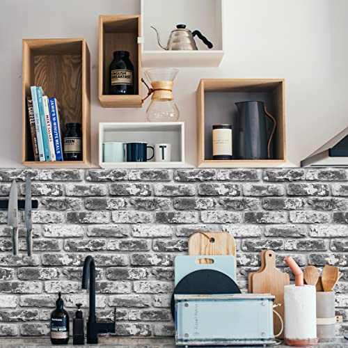 Faux Brick Wallpaper Peel and Stick Grey Brick Wallpaper 17.7inch x 393.7inch Grey Brick Contact Wallpaper Bathroom Peel and Stick Removable Wall Paper Brick Contact Paper Vinyl Wall Decor