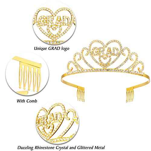 Chuangdi 2024 Graduation Satin Sash Crown Tiara Kit 2024 Graduated Party Decorations Rhinestone Tiara