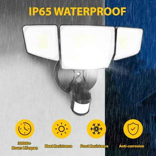 90W 10000LM LED Security Lights Motion Sensor Outdoor Lights, 4 Head Dusk to Dawn, 6500K Daylight Flood Lights Outdoor Motion Sensor, IP65 Waterproof, Motion Light for Outside, Garage, Yard, Porch