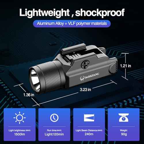DARKFANG Tactical Flashlight 1500 Lumen for Shotgun/Pistol Light with Momentary/Strobe Function for 1913 Picatinny Rail