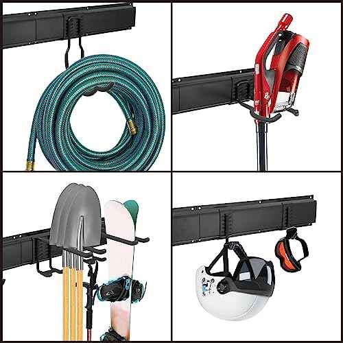 Sinoer Heavy Duty Steel Garage Wall Mount Garden Tool Organizer with 9 Adjustable Metal Hooks and 2 Straps, for Garden Tools, Chairs, Brooms, Mops, Rakes, Shovel