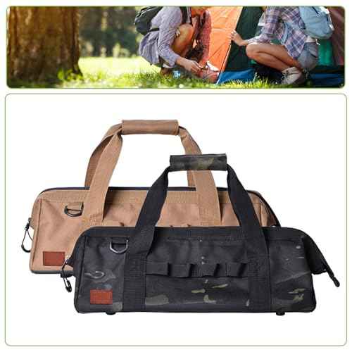 Brrnoo Large Capacity Camping Tool Bag with Wide Mouth Storage and Zipper, 1050D Oxford Cloth Waterproof Oxford Cloth Duty Tool Bag, Sturdy Bottom Tool Organizer for Outdoor Gear (Black)