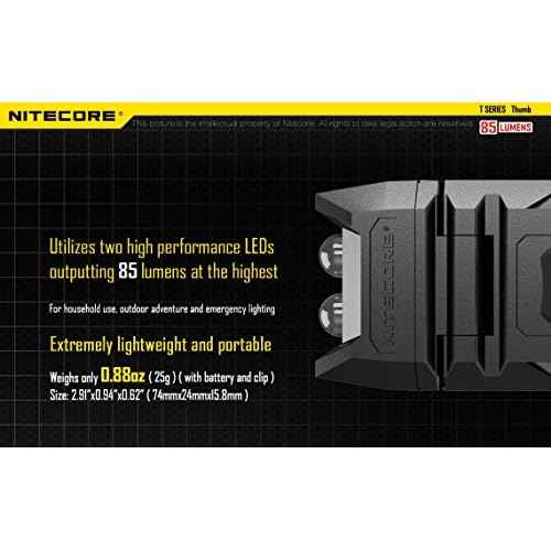 Nitecore Thumb 85 Lumens USB Rechargeable White & Red LED Keychain Light - Tiltable Work Light with Clip and a LumenTac USB Charging Cable