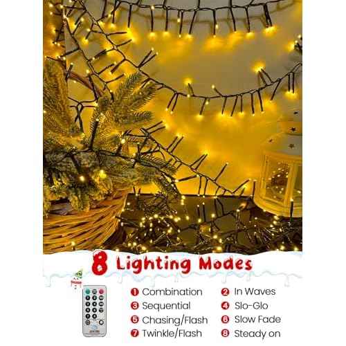 75FT 1500 LED Christmas Cluster Lights, Firecracker String Lights with Remote & 8 Modes & Timer, Waterproof Fairy Twinkle Light Plug in for Indoor Outdoor Party Garden Xmas Tree Decoration, Warm White