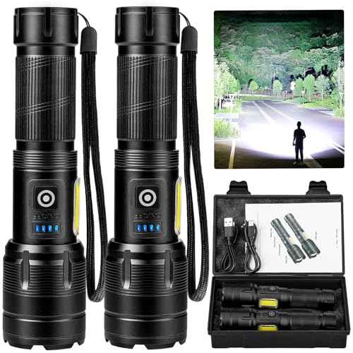 Rechargeable Flashlights High Lumens, 9000 Lumen Super Bright Led Flash Light, Powerful Flashlight with 7 Modes, COB Light, IPX7 Waterproof for Camping, Emergencies