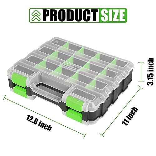 Generic Tool Box with Transparent Lid, Double Side 34-Compartments Organizer Box with Removable Dividers for Hardware, Screws, Bolts, Nails, Beads, Jewelry and Fishing Accessories, Green, 2 Packs