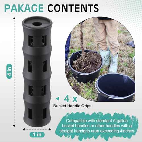 4 Pack Bucket Handles Replacement, Ergonomic Plastic Handles Grips Fit 5 Gallon Buckets, 5 Gallon Accessories for Construction, Gardening, Painting, DIY, Farming and Car Wash Use (Black)