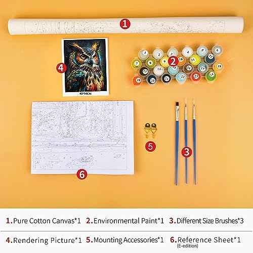 TUMOVO Animal Paint by Numbers, Abstract Owl Paint by Number for Adults, Delicate Animal Painting by Numbers for Home Wall Decor, Oil Painting with Brushes and Pigment, 16x20 Inch
