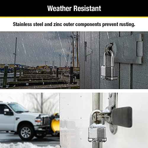 Master Lock M5XTLF Magnum Heavy Duty Outdoor Padlock with Key, 2 Pack Keyed-Alike Silver